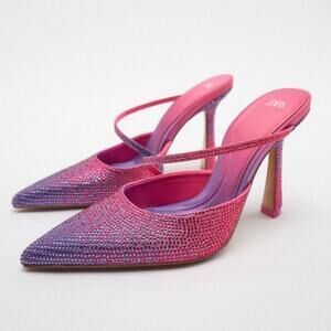 Zara Pink Purple Ombré SLINGBACK RHINESTONE HIGH-HEEL SHOES